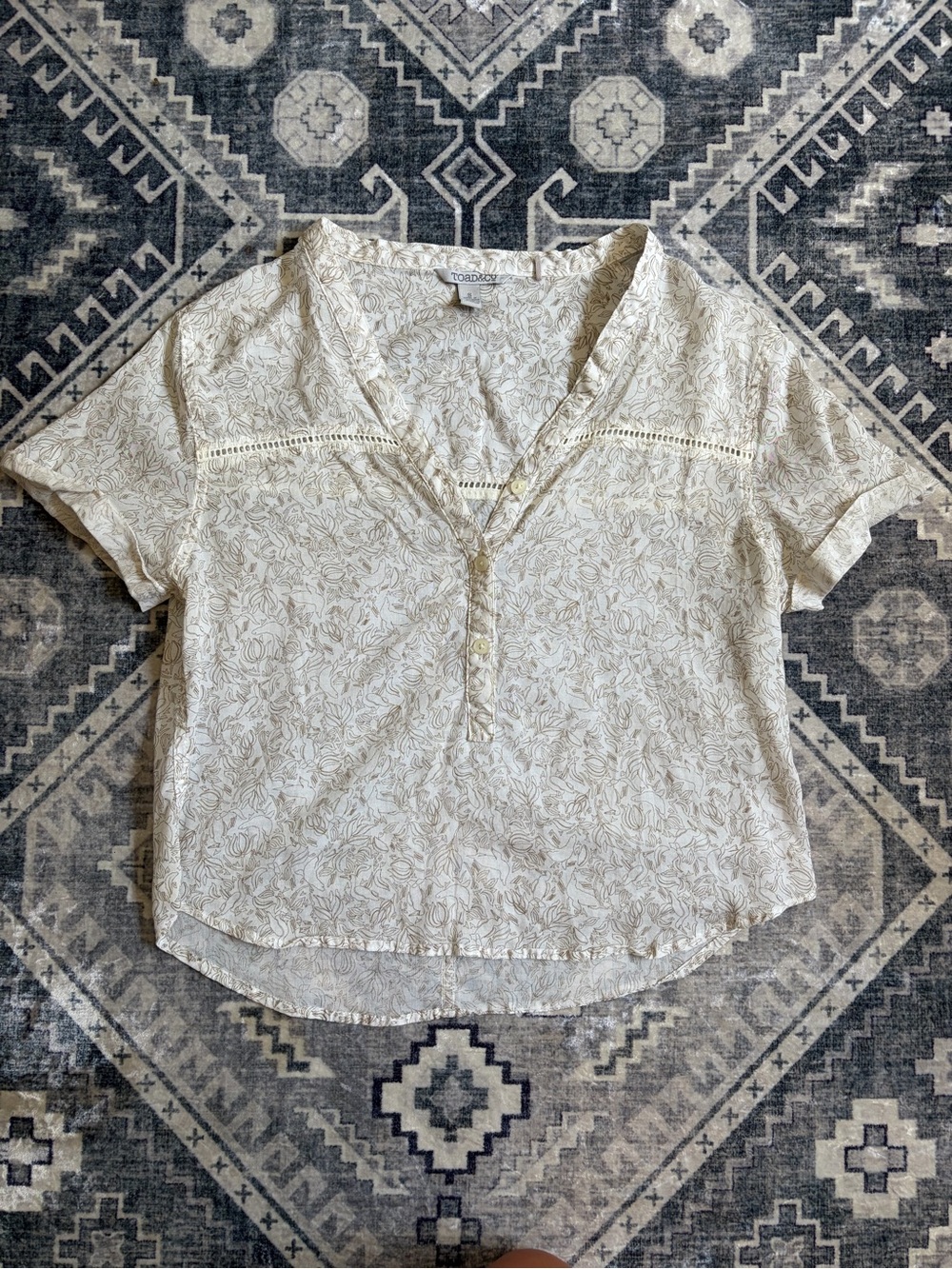 Toad&Co Cream Floral V-Neck Crochet-Trim Blouse
